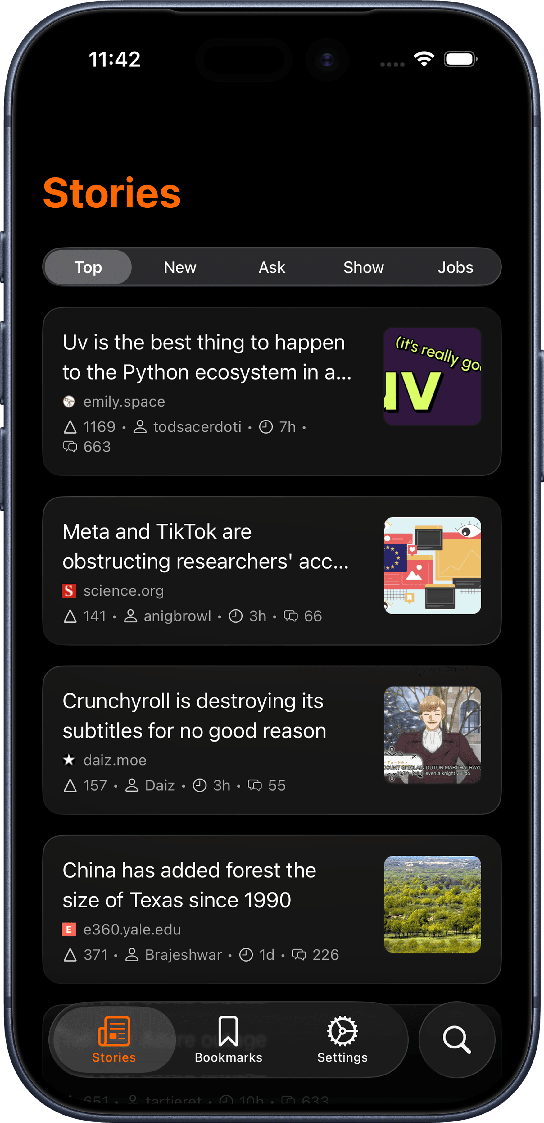 Hacker Reader home feed